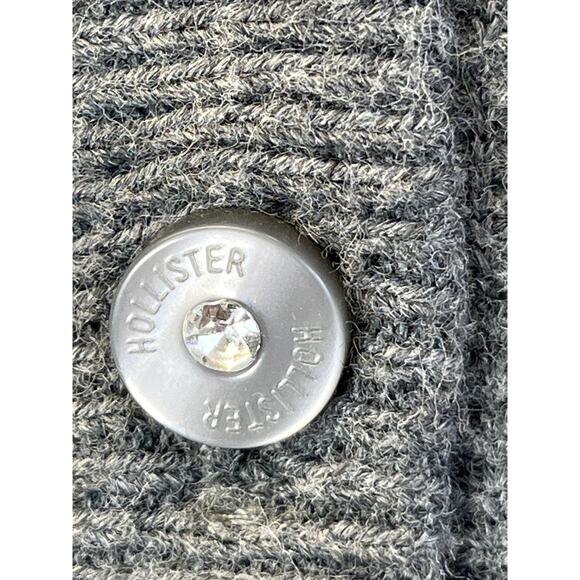 Hollister Y2K Womens L Gray V Neck Ruffle Pockets Long Sleeves Cardigan FLAW - Picture 5 of 10